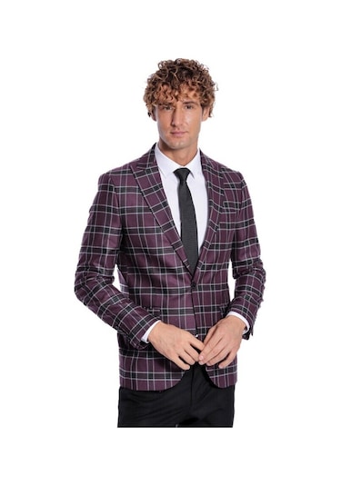 Slim Fit Sivri Yaka Mor Erkek Ceket 001