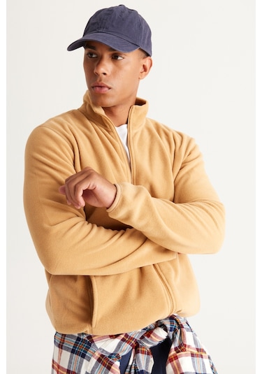 AC&Co / Altınyıldız Classics 4A5221100014KRE3XL Standart Fit Fermuarlı Bato Yaka Polar Erkek Ceket Krem