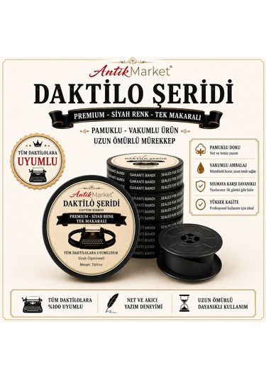 Antik Market Premium Daktilo Şeridi Kırmızı Siyah Tek Makaralı