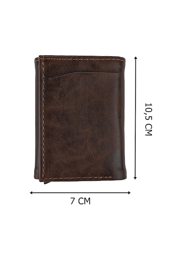 Otomatik Mekanizmalı Deri Cüzdan Kartlık Portföy Crazy Kahverengi