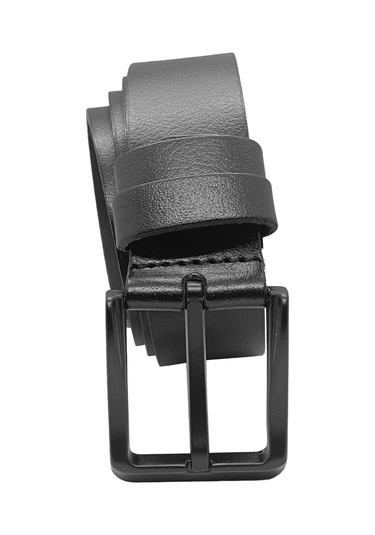 Hakiki Deri Kumaş ve Keten Pantolon Kemeri Tokalı - Siyah