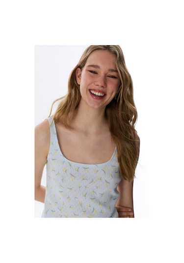 Penti Açık Mavi Flora Pointel Pamuklu Şortlu Pijama Takımı