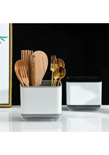 Pazly Çift Katmanlı Ayrılabilir Kafes Çatal Kaşık Depolama Tutucu Drenaj Raf Mutfak Organizatör Siyah Siyah