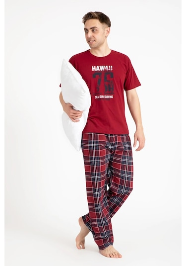 Tampap 2170-k Kısa Kollu Baskılı Erkek Pijama Takımı Kırmızı
