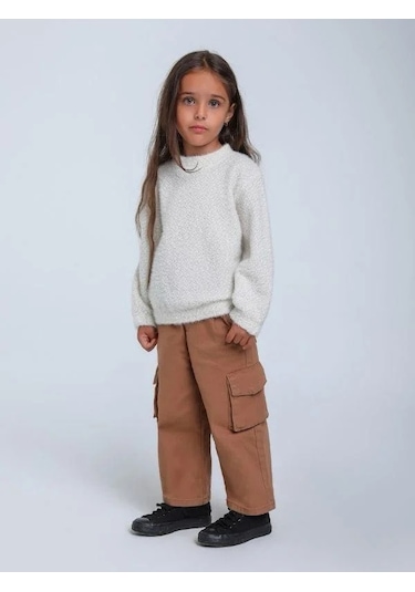 Kız Çocuk Simli Kırçıllı Bluz-14313 Krem