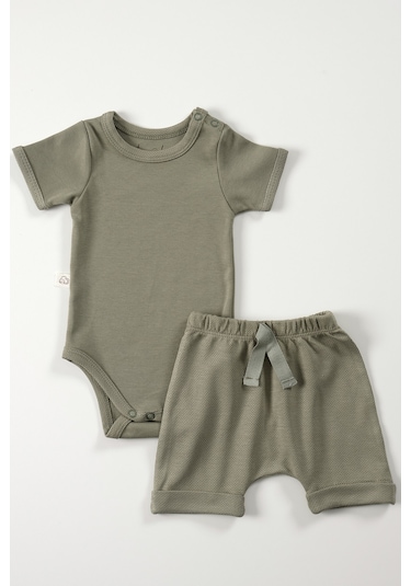 Tinylamb Elation Gourd Şort Ve Bodysuit Takım - 2 Parça Haki Yeşil