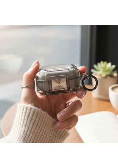 Caseonn Samsung Galaxy Buds Live - Buds Pro Kılıf Transparan Emniyet Kilitli Füme