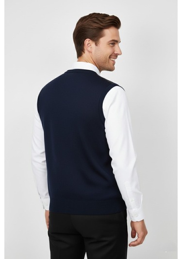 Erkek V Yaka Süveter Çelik Örgü Regular Kalıp Bgl-st04840 Lacivert