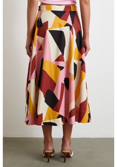 Desenli Midi Etek Pembe Pembe