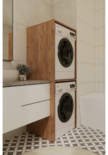 Odaco Premium Çkmd-02 %100 Mdf Çamaşır Ve Kurutma Makinası Dolabı Safir Meşe