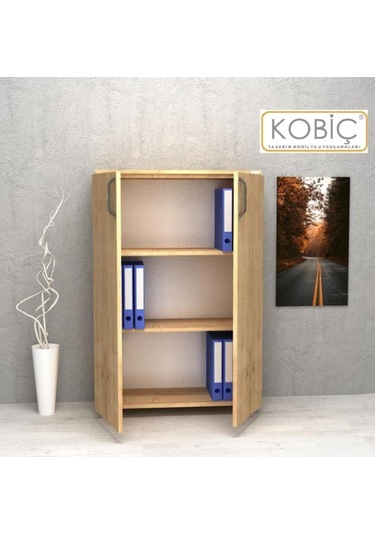 Kobiç Ofis Dosya Dolabı Kilitli Tam Kapak Suntalam Dolap 70x35x115 Cm Meşe Meşe