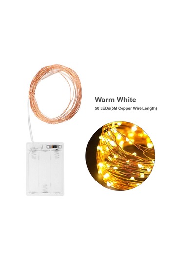 Dianziye 5m 50 Led Isınma Beyazı Bakır Tel Işıklı Zincir, 3aa Pilli Pil Yok Ev Bayram Düğün Noel Dekorasyonu, Ip44 Suya Dayanıklı