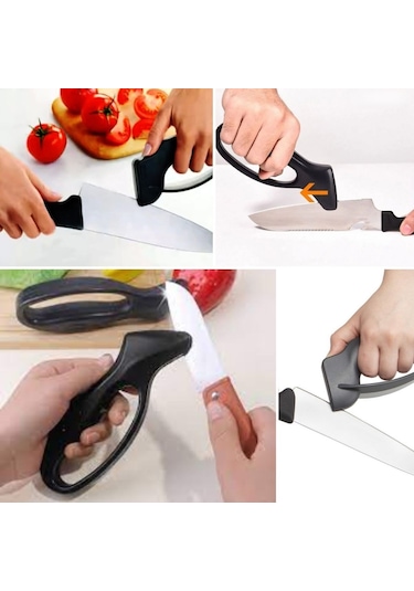 Zmc Bilişim Kolay Tutuş Saplı Paslanmaz Çelik Manuel Bıçak Bileme Aleti Çok Renkli