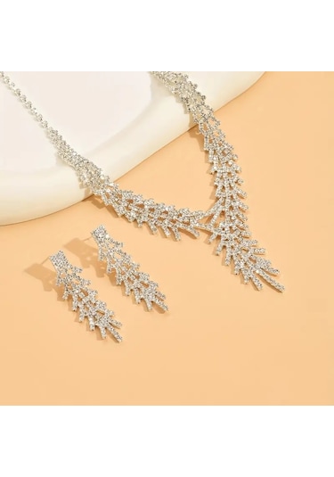 Trendy Asma Tasarımı Kolye + Küpe Gümüş Kaplama Takı Seti Gümüş
