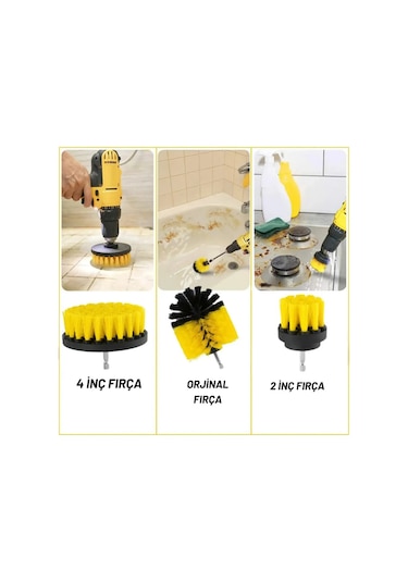 Pratik 3lü Matkap Ucu Banyo Küvet Duşakabin Araba Tekerliği Koltuk Yıkama Temizleme Fırçası