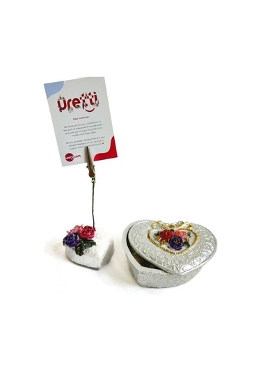 6917 El Yapımı Kalpli Dekoratif Kapaklı Mini Kutu Ve Notluk 2'li Set