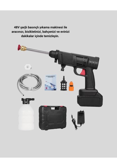 48v Kablosuz Yıkama Makinesi - 2 Pil, Köpük Tankı Ve Ayarlanabilir