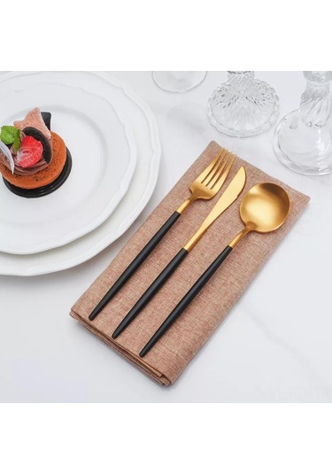 Youmex 304 Paslanmaz Çelik 5 Parça西餐 Seti - Biftek Bıçağı, Çatal, Tatlı Çatalı, Kaşık, Tatlı Kaşığı - Siyah Altın Rengi - Ev Kullanıma Uygun Altın - Siyah