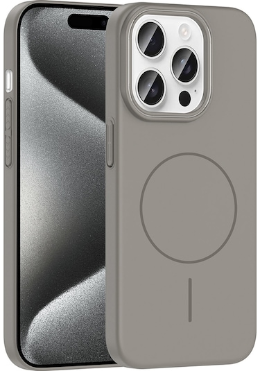 İphone Uyumlu 15 Pro Kılıf Magsafe Şarj Özellikli Silikon Kapak Ruby Gri