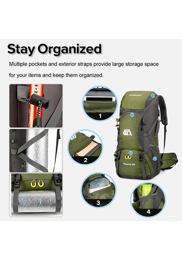 Yunboo 50l Dayanıklı Dağcı Çantası - Kamp Ve Yürüyüş İçin Ergonomik Sırt Çantası Yeşil