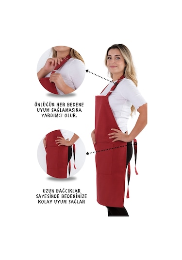 4 Adet Simple Ayarlanabilir Askılı Mutfak Önlüğü Vişne