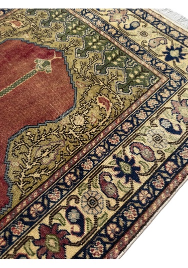 El Dokuma Eskitme Bünyan Halısı Seccade 100x145 Kiremit Namazlık Yün Kiremit