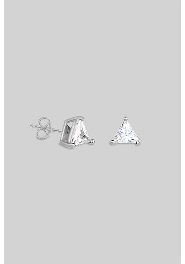 So Chic Üçgen Tektaş 18 Ayar Beyaz Altın Kaplama Gümüş Küpe