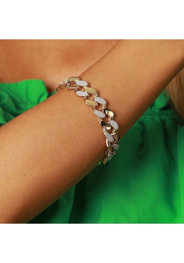 Taşlı İtalyan Bileklik 87195590 Sarı Altın