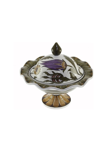 Otantik Çini Mor Lale Dekorlu Şekerlik 21x30 CM