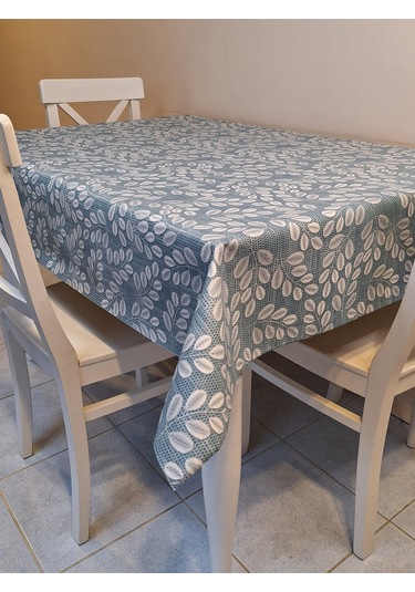 Elyaflı Pvc Muşamba - Desenli Silinebilir Masa Örtüsü Krem Fnt1248 Mavi
