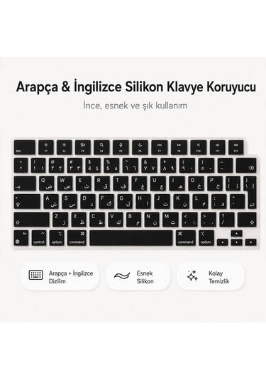 Macbook Air 15.3 İnç M2 M3 M4 M5 A2941 A3114 A3241 A3448 Uyumlu Arapça İngilizce Q Klavye Koruyucu Diğer