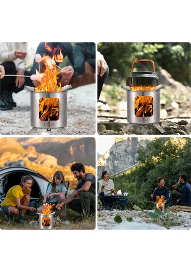 Paslanmaz Çelik Odun Sobası Katlanır Piknik Kamp Sobası Y29523 Gümüş Gümüş