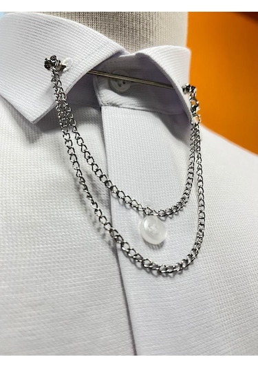 Silver Zincir Detay Yaka Iğnesi 01 Siyah
