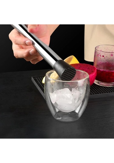 Perlotus Paslanmaz Çelik Mojito Muddler 20 Cm Tırtıklı Uçlu Kokteyl Tokmağı
