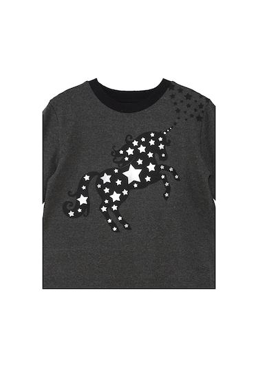 Denokids Mshb&g Yıldızlı Unicorn Antrasit Kız Çocuk Elbise Çok Renkli