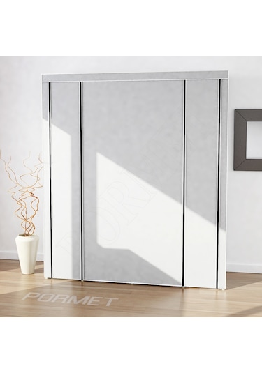 Sepet38 Teknor Metal Profil Çift Raf Çift Askılık Lüks Bez Dolap - Gri