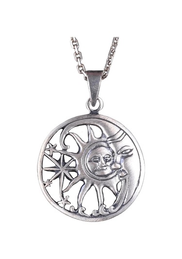 925 Ayar Gümüş Güneş Ve Ay Kolye - Göksel Kolye - El Yapımı Gümüş Takı Gümüş