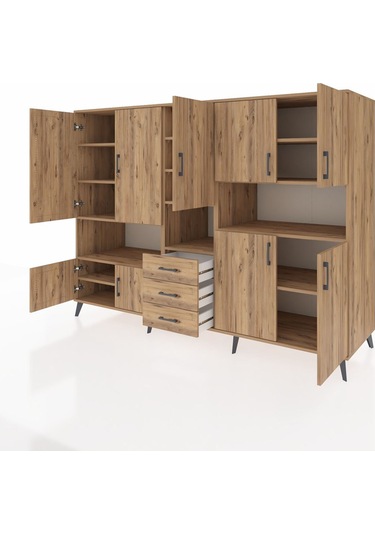 Kronos Dolap 13 Raflı 3 Çekmeceli 9 Kapaklı 220x59x163 Çam-çam Çam-çam