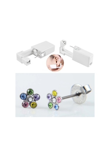 Dreamlee Tek Kullanımlık Steril Kulak Piercing Seti - Tragus Piercing Tabancası - Ev Kullanımı - Ağrısız Gümüş
