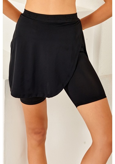 Kadın Havuz Deniz Şort Etek Mayo 4414 Siyah Siyah