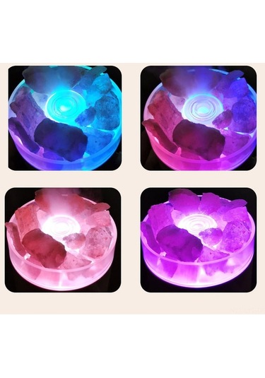 Moly Kristal Tuz Taşı Ile Renkli Işıklı Nemlendirici, Hava Temizleyici Ve Rahatlatıcı