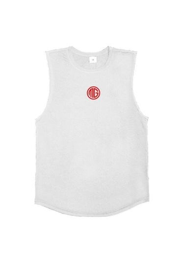 Beyaz Muscleguys Yaz Fitness Spor Fiziksel Eğitim Yelek Erkek Bol Kolsuz Tişört