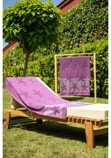 Menderes Home Cotton Collection Bukle Plaj Havlusu Yıldız Mor