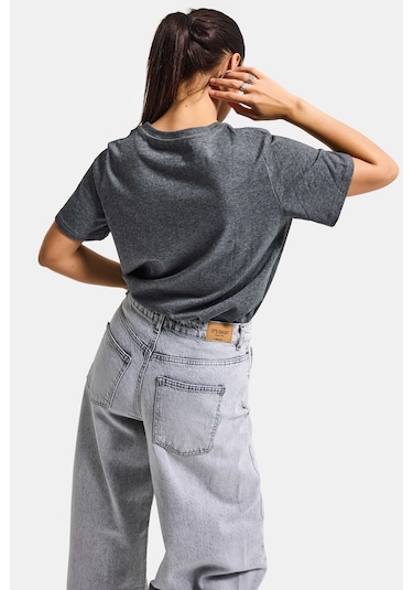 Itsbasic Kadın Gri W5 Oversize Baskılı %100 Pamuk T-shirt