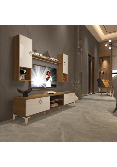 Decoraktiv Eko 5da Mdf Dvd Gold Tv Ünitesi Tv Sehpası Pera - Beyaz