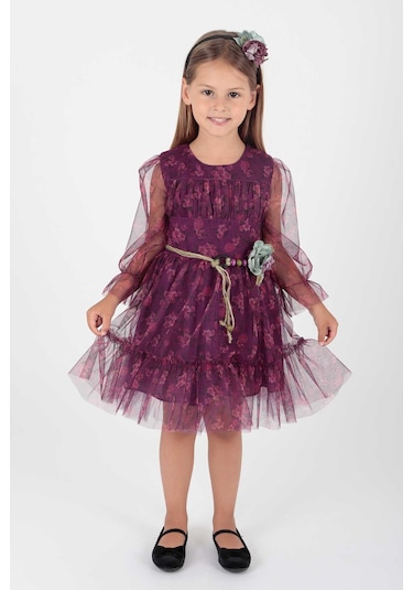 Ahengim Kız Çocuk Çiçek Baskılı Taçlı Kemerli Elbise Ak2202 001
