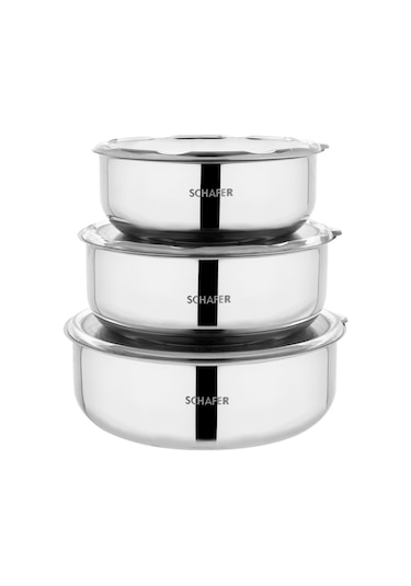 Schafer Practi Çelik Saklama Kabı 3 Lü 16-18-20 Cm -6 Parça-Inox