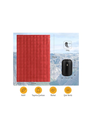 Haegs Kamp Battaniyesi - Dış Mekan Hafif Kompakt Seyahat Yorganı Kamp Yürüyüş Outdoor Şal, Battaniye 175-135 Cm Kırmızı