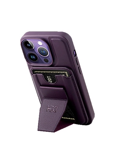 İphone 14 Pro Kılıf Hd Deri Luxury Magnet Kartvizitli Kapak - Derin Mor