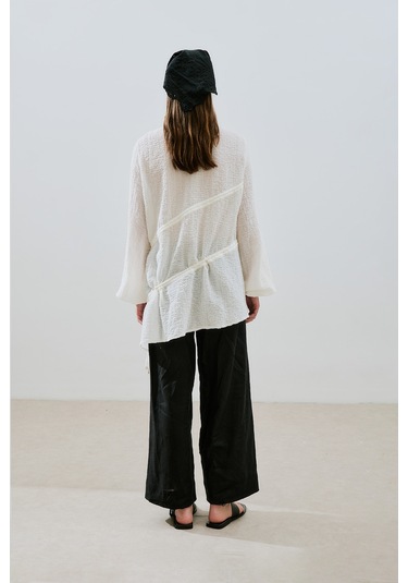 Büzgü Bağlamalı Dokulu Tunik Ekru Ss25tnk00016-02 Ekru